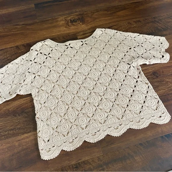 Sezane Dorine Crochet Top 100% Cotton Large Beige Lace Cottagecore Grandmacore - Picture 8 of 14